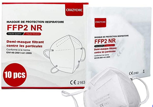 CRAZYCHIC - Mascarilla FFP2 Homologada Certificada CE EN149 - Mascarilla de Protección Respiratoria - Protectora Respirador Antipolvo - 5 Capas Alta Filtración - Entrega Rápida - Paquete de 10 Piezas