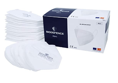Biodefence - Mascarilla Pro1 FFP2 Fabricada y Homologada en Europa CE 0161 Caja de 20 unidades embolsadas individualmente en bolsa de PE
