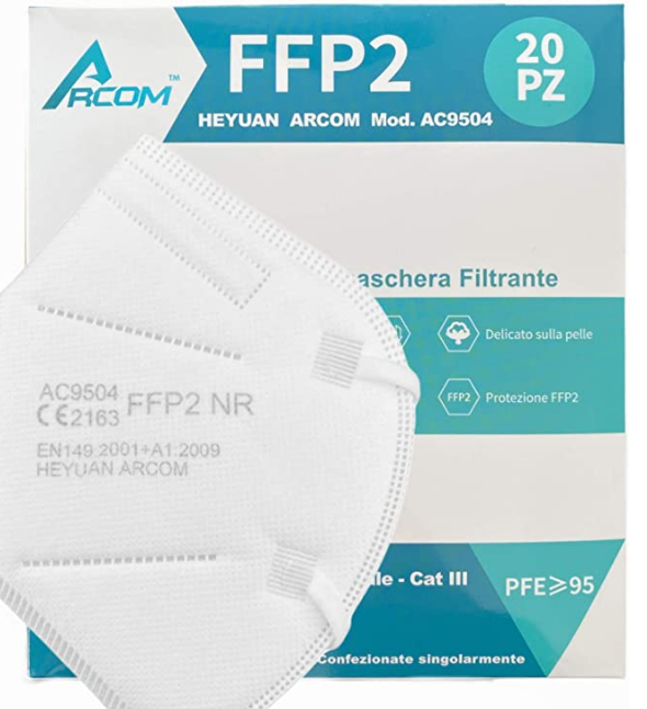 20x ARCOM - MÁSCARAS FFP2 - MASCARILLAS FFP2 CERTIFICADO CE - 20 Piezas