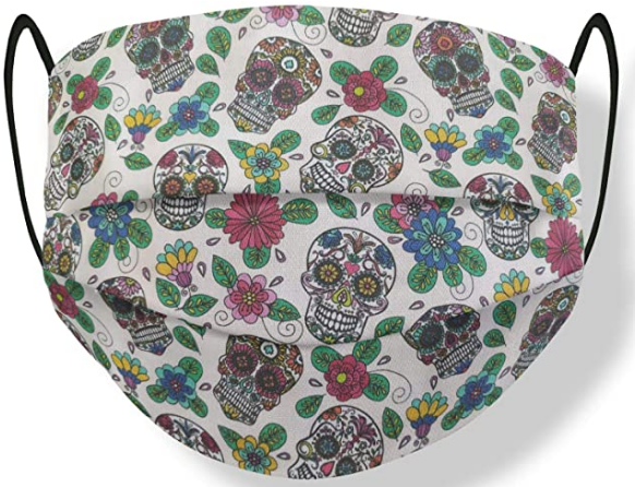 Mascarilla higiénica estampada. Calaveras mejicanas. Tela Homologada con los requisitos de la norma UNE0065:2020.