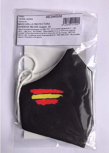 Mascarilla homologada protectora negra bandera de España producto fabricado en España