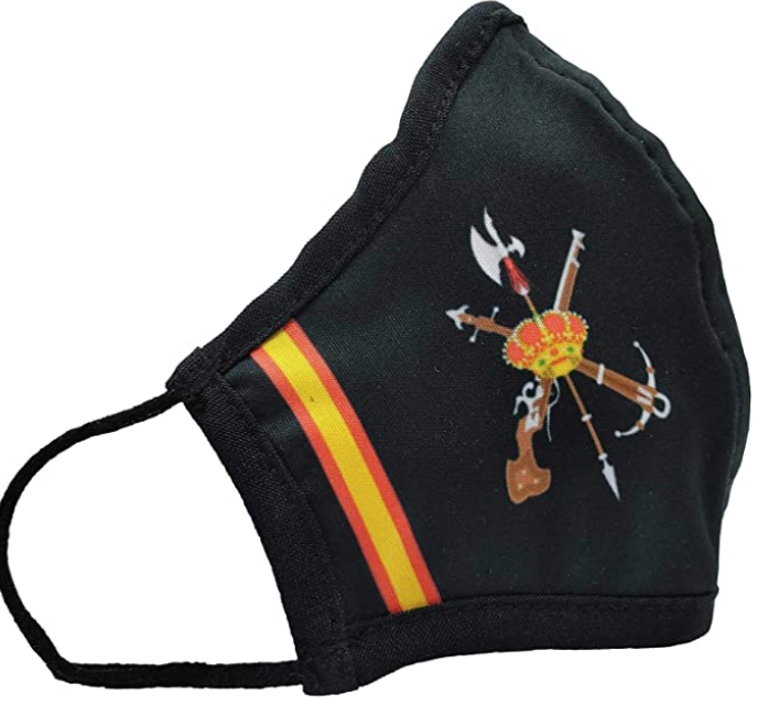 Pi2010 Mascarilla reutilizable negro con bandera de España y emblema de la Legión Española