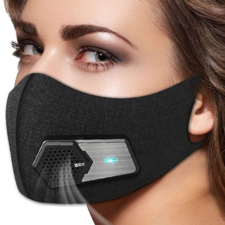 CYCPACK Smart eléctrico del Polvo Anti Cara Escudo Protector Negro - Anti polución y purificador de Aire Reutilizable Lavable Filtro de carbón Activado, con Filtro Compuesto 5,B