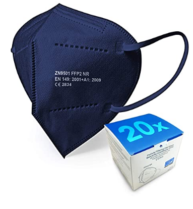 Mascarilla FFP2 Azul caja de 20 unidades, con Ajustador Craneal, Ultraproteccion Certificado Oficial CE