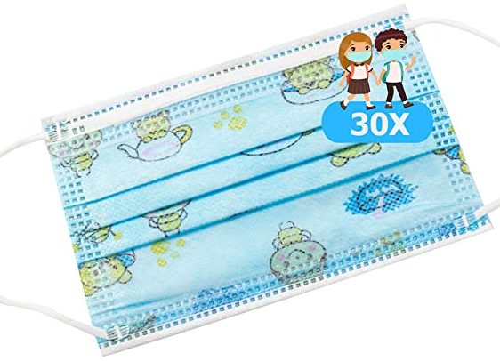 TBOC Mascarilla Higiénica Niños No Reutilizable - [Pack 30 Unidades] 3 Capas [Color Azul Tea]