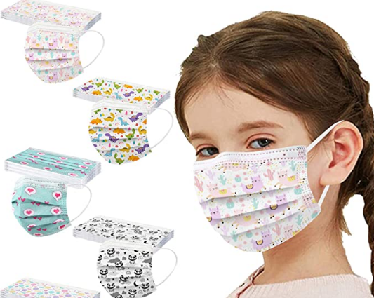 50 piezas de protección desechable para niños, transpirable, patrón de dibujos animados mixto, adecuado para deportes al aire libre, ir a la escuela