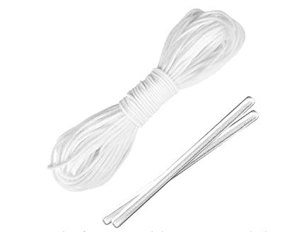 ziidoo Goma Elástica Específica para Mascarillas,Cuerda elástica(3mm 10Metros) y 30pcs Puente Nasal,cintas elásticas redondas blancas para máscara Bricolaje y costura 