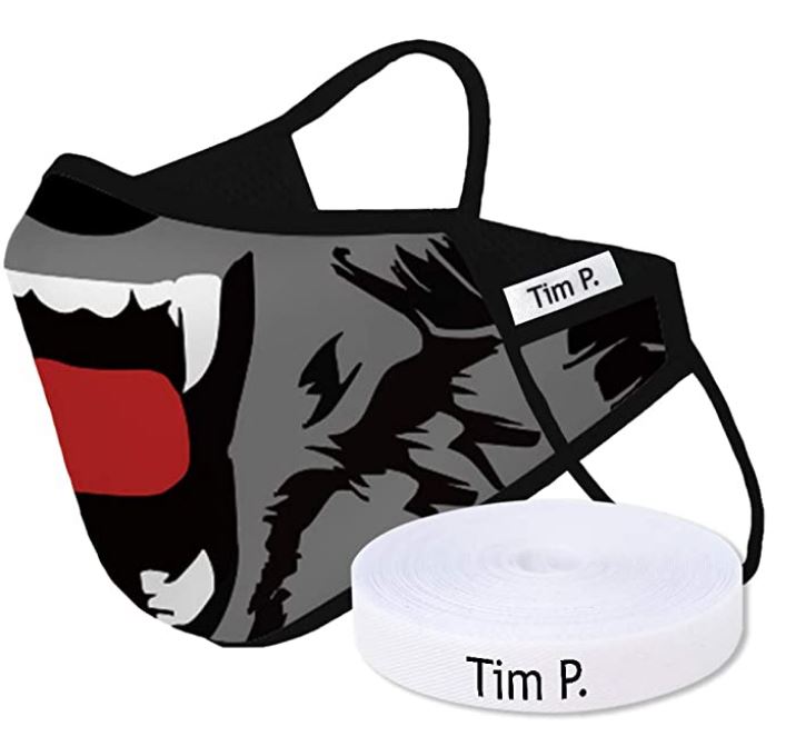 Haberdashery Online Kit Mascarilla higiénica textil reutilizable + 50 etiquetas con nombre personalizable (Lobo)