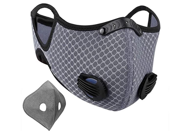 NUÜR - Mascarilla con doble filtro de aire, pinza para la nariz de plástico blando, y tira para proteger. Lavable y duradera. Para hacer ciclismo, correr, etc.